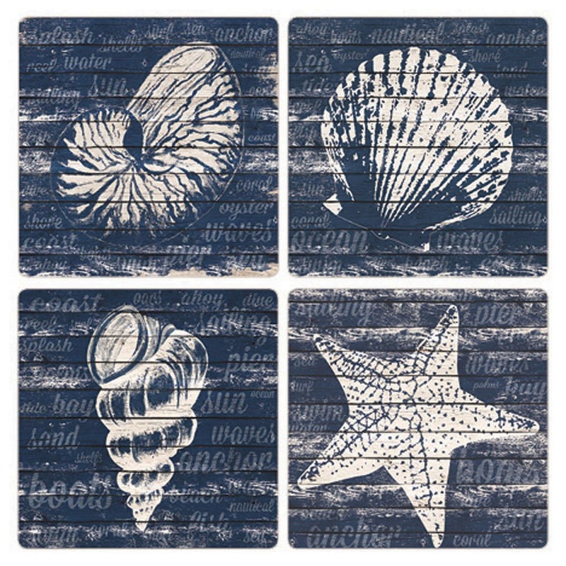 CoasterStone Coastal Wonder Absorbent Coasters (Set of 4), 4-1/4", Multicolor